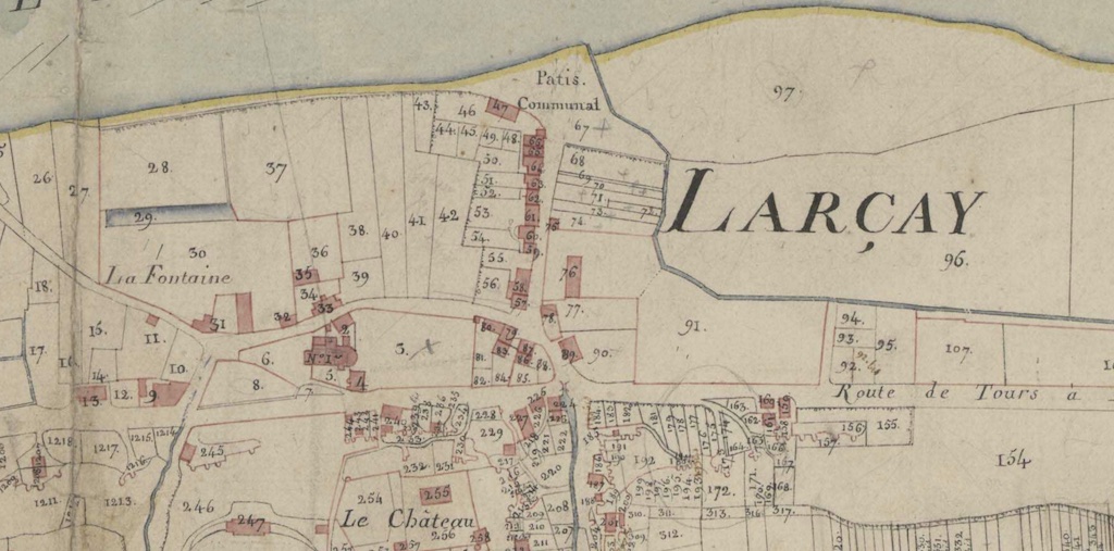 Section B1 du bourg de Larçay, 1808, 6NUM10/124/003 (Cote), Archives d'Indre-et-Loire©